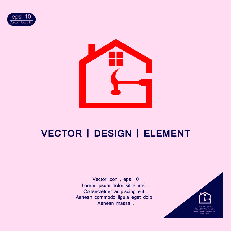 抽象矢量红色房屋修理概念的标志设计