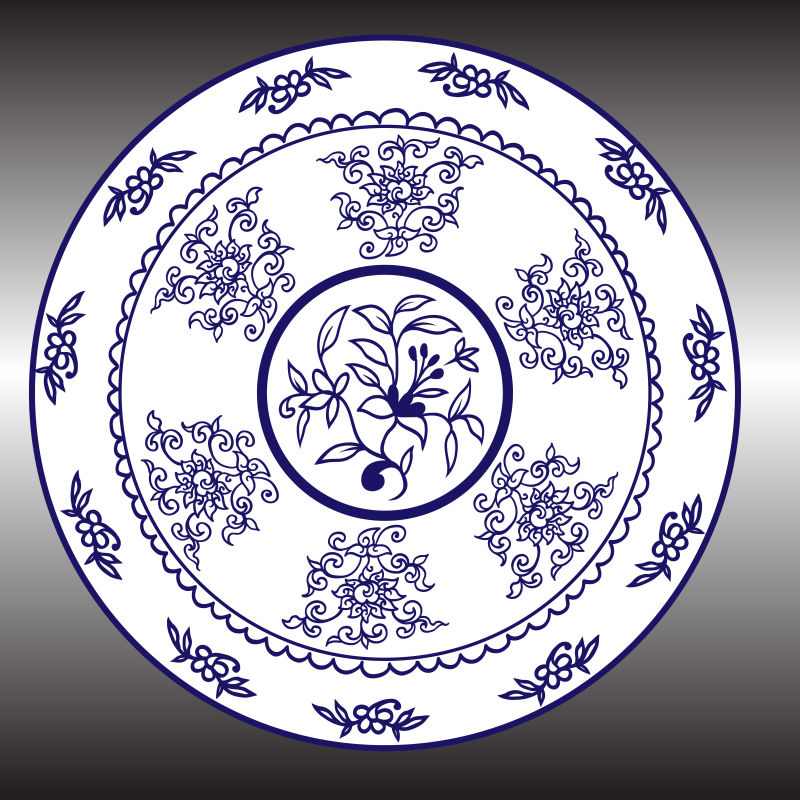 创意矢量现代花卉元素装饰的陶瓷纹样设计