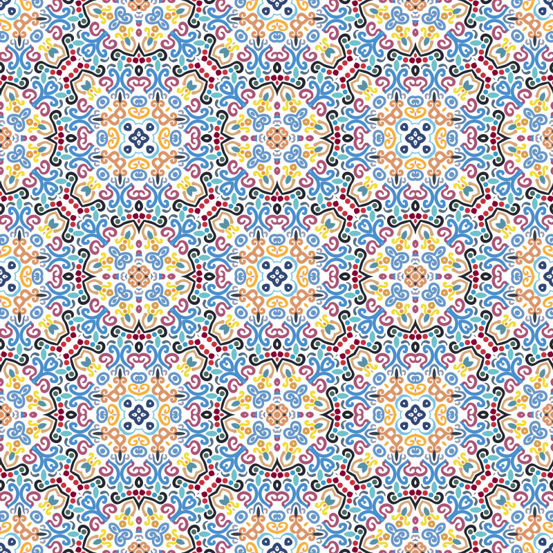 创意矢量黄蓝花纹装饰的无缝背景