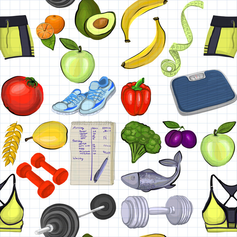 创意矢量现代健康生活元素的平面设计插图