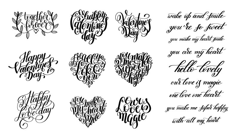 创意矢量手绘字体元素的情人节设计元素