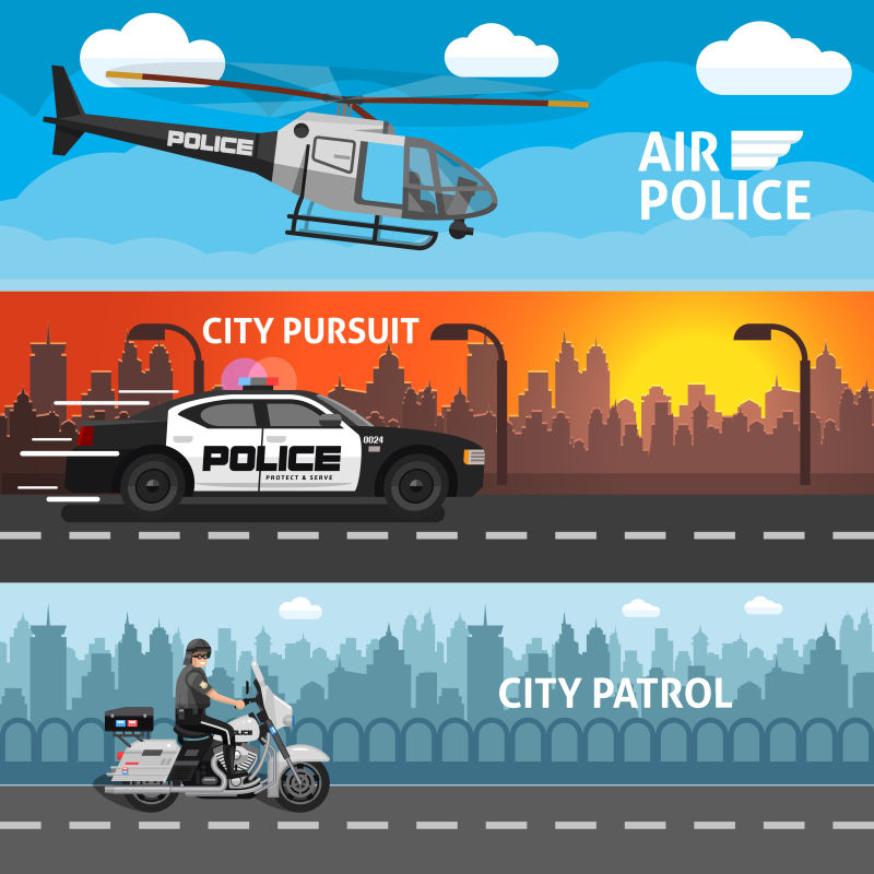 抽象矢量卡通警察主题的横幅设计插图