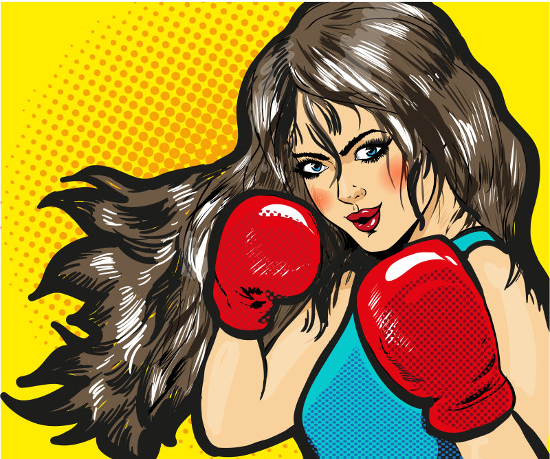 矢量抽象女拳击手的漫画插图