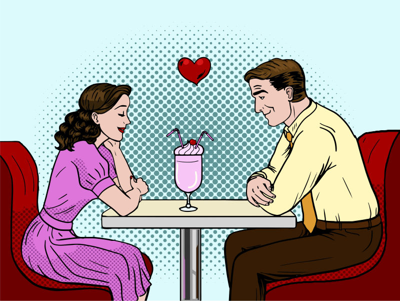 抽象矢量约会的恋人漫画插图