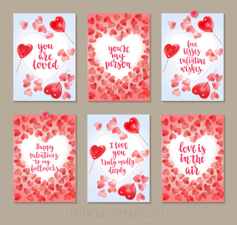 矢量有甜糖果心和棒棒糖情人节贺卡