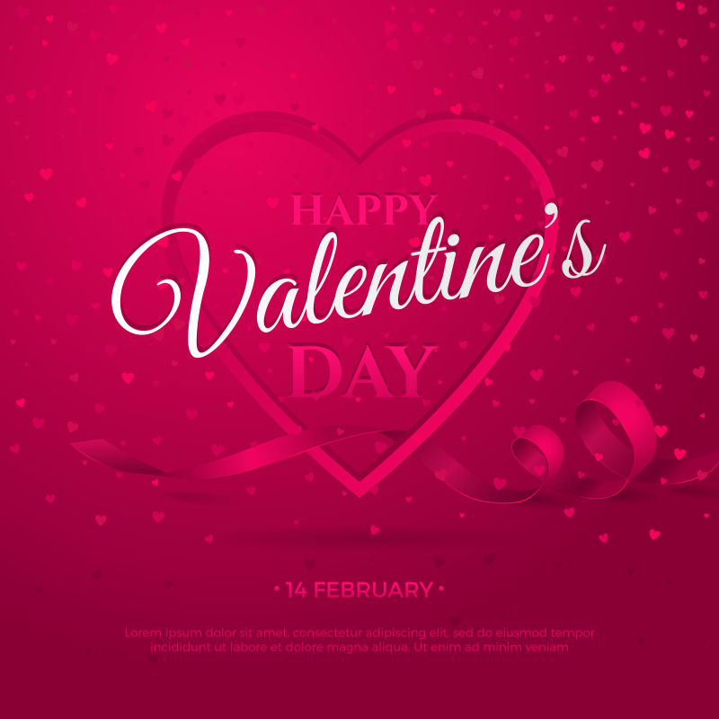 矢量心形缎带和五彩纸巾庆祝情人节快乐背景