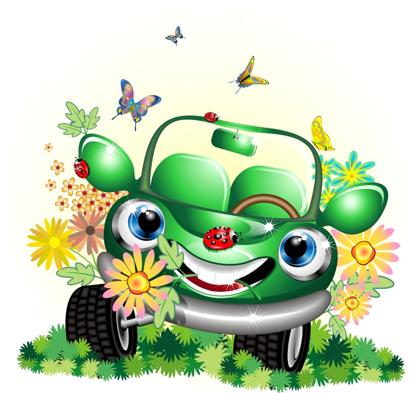 矢量卡通绿色汽车插图