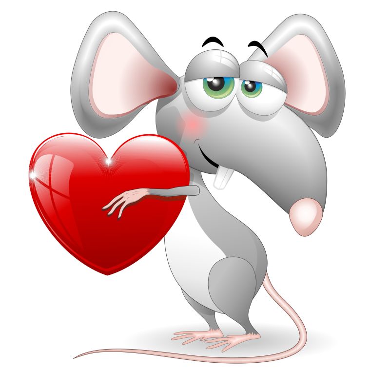 矢量抱着爱心的老鼠插图