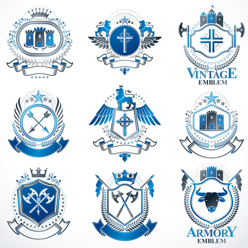 矢量抽象蓝色复古优雅徽章设计