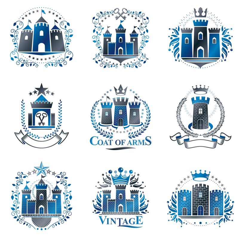 创意矢量蓝色抽象优雅城堡徽章设计