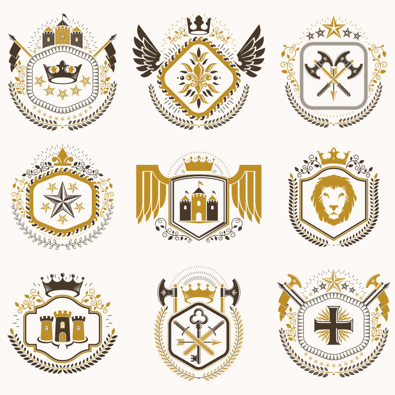 抽象矢量金色装饰徽章设计