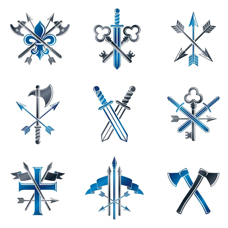 创意矢量复古蓝色武器徽章设计
