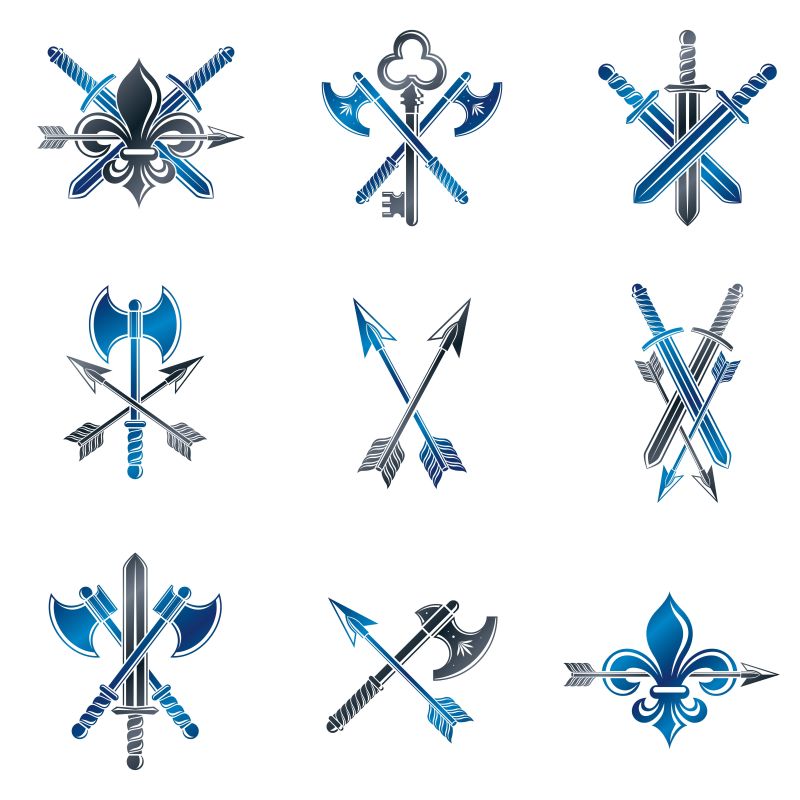 抽象矢量老式蓝色武器徽章设计
