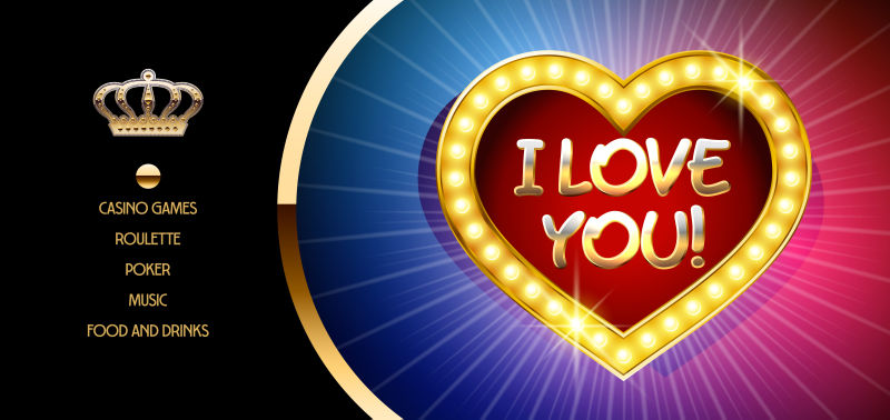 矢量金VIP票券与红心赌场为情人节派对