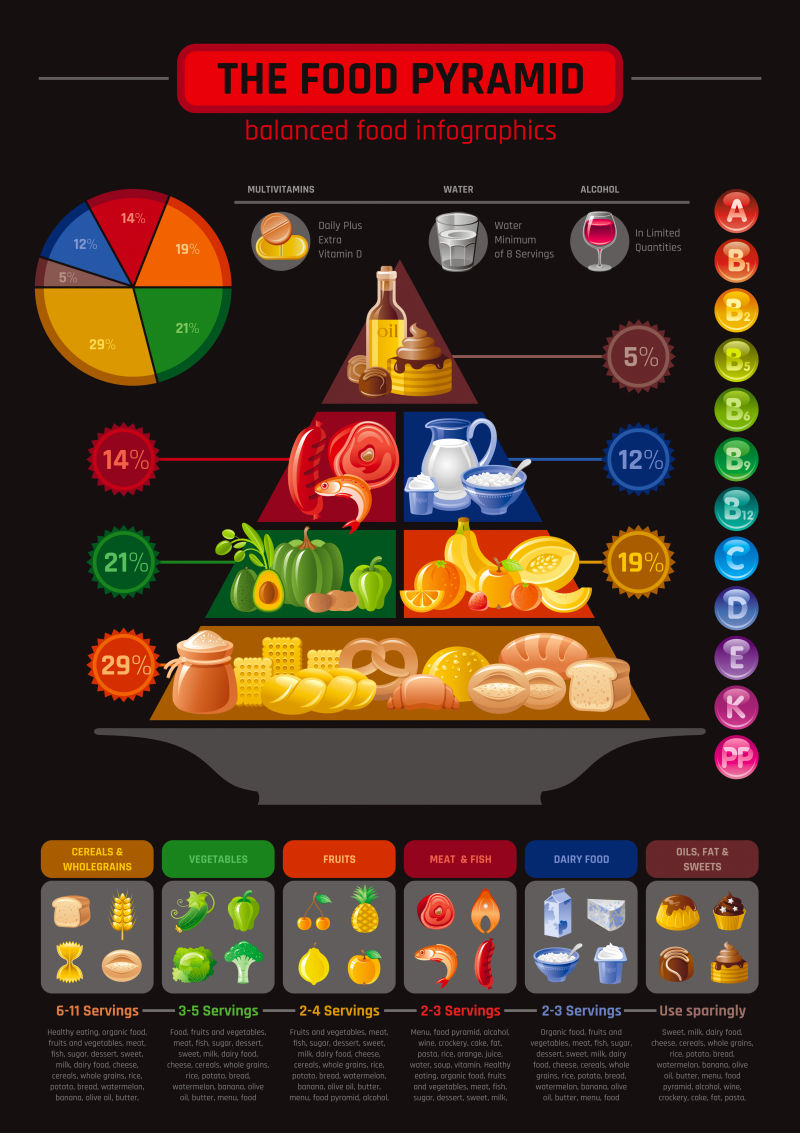 矢量图解食物金字塔信息图表
