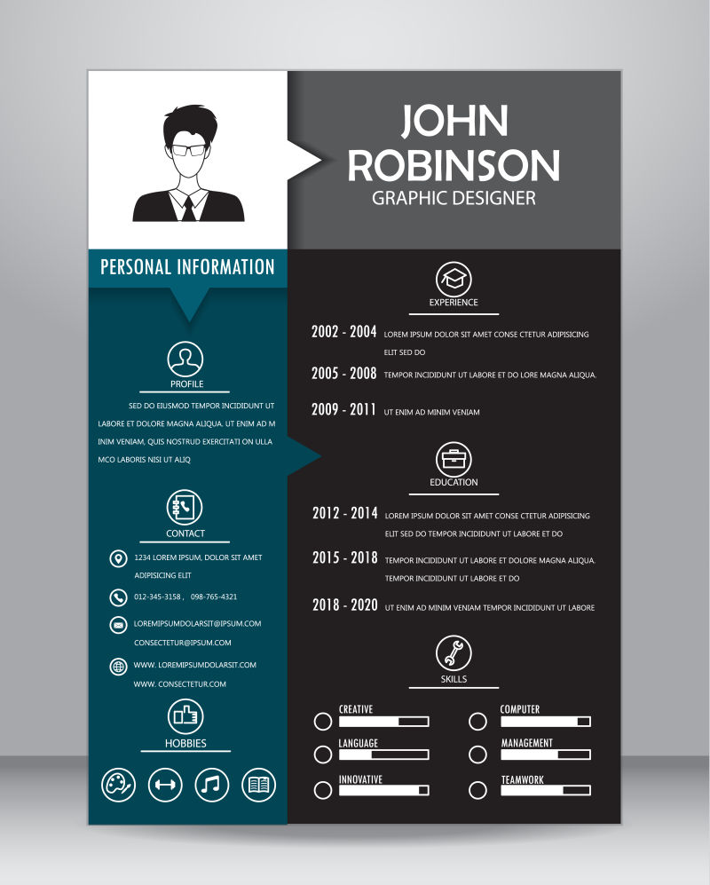 创意矢量四个板块的简历设计