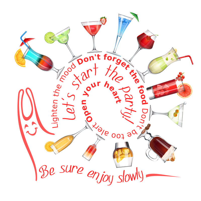 抽象鸡尾酒元素的矢量创意海报设计