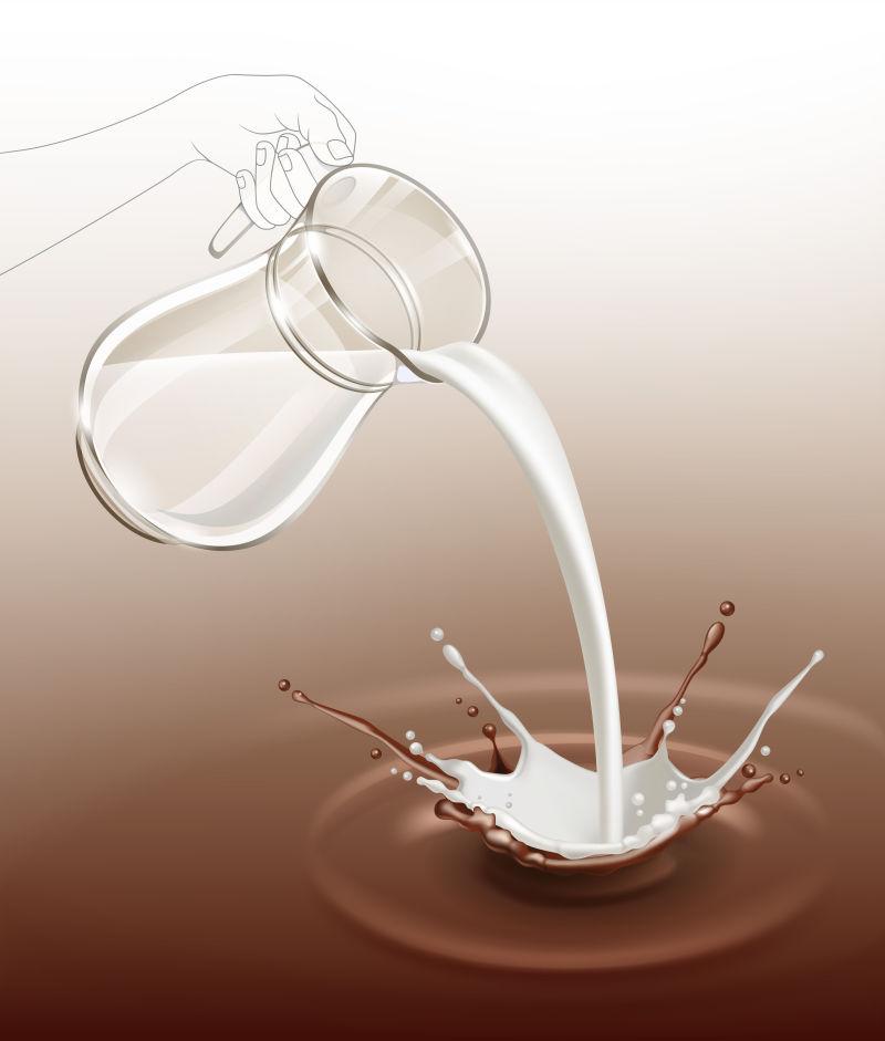 矢量玻璃罐中流出牛奶倒入巧克力中