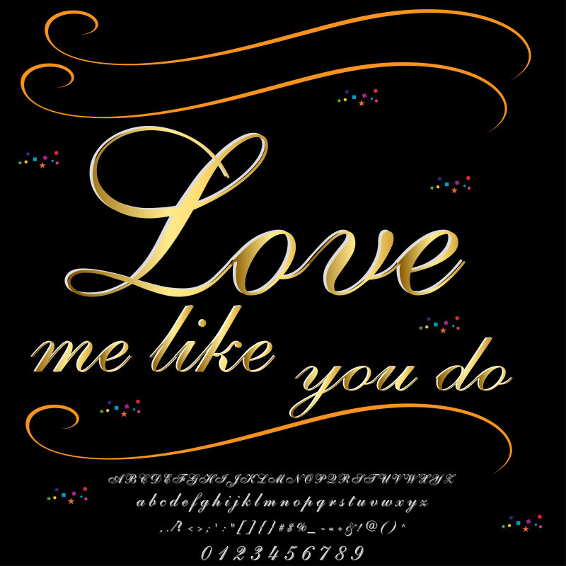 创意矢量连笔风格的金色字体设计