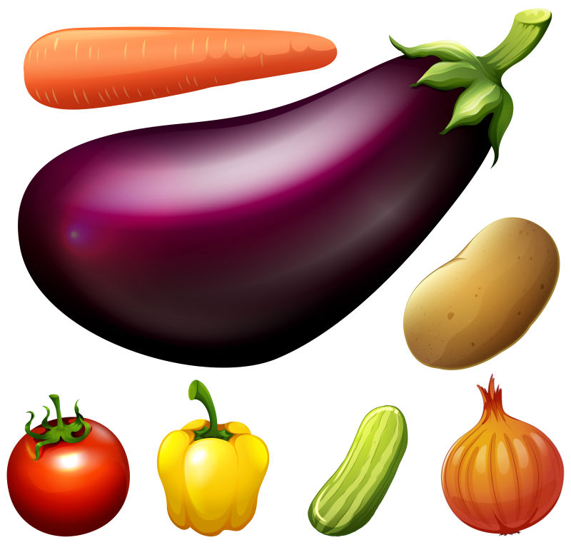 多种新鲜蔬菜矢量插图