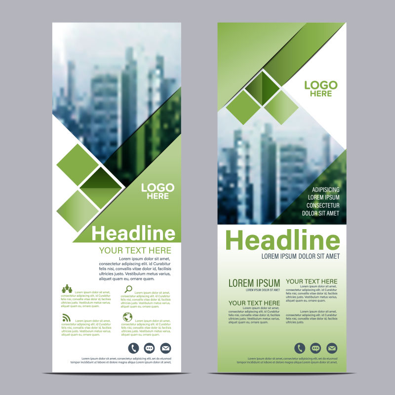 创意矢量绿几何方形竖横幅设计