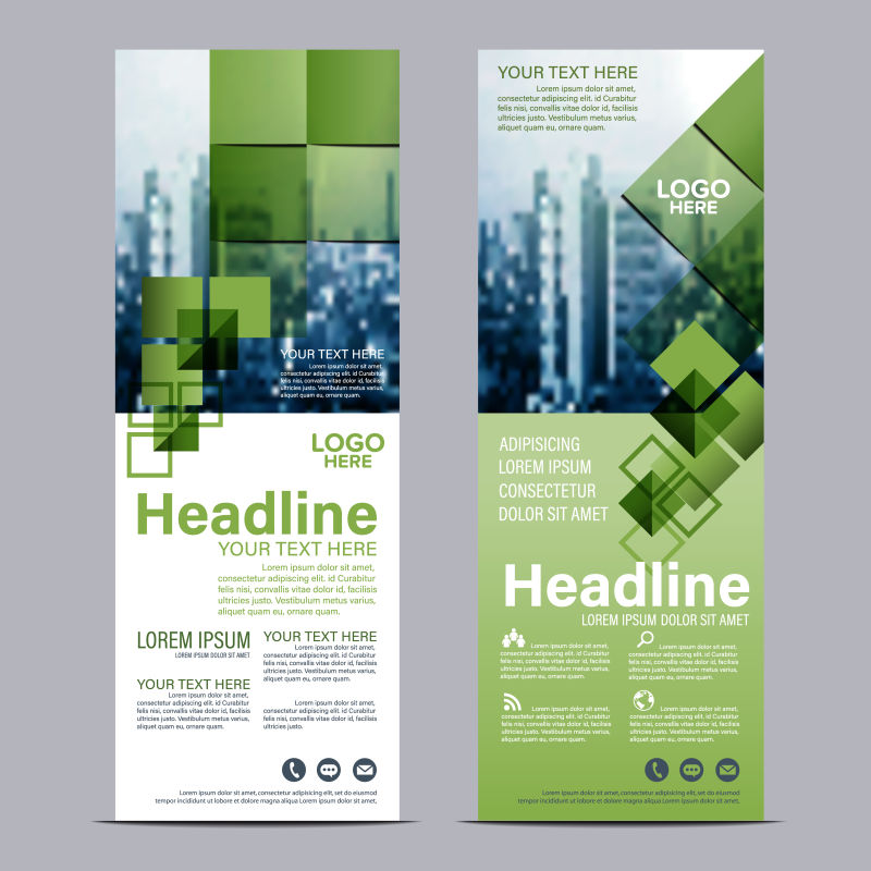 创意矢量绿色几何元素的商业竖横幅设计