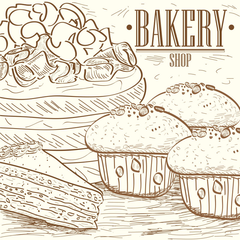 创意矢量手绘老式面包元素背景