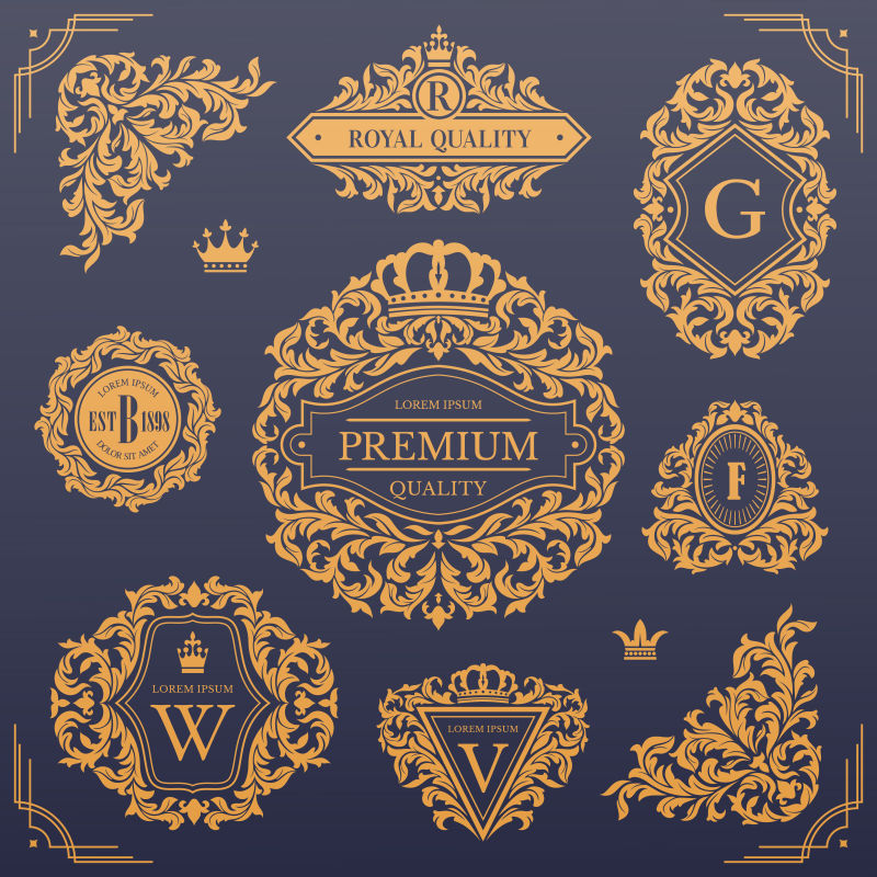 创意矢量花卉装饰的金色标签设计