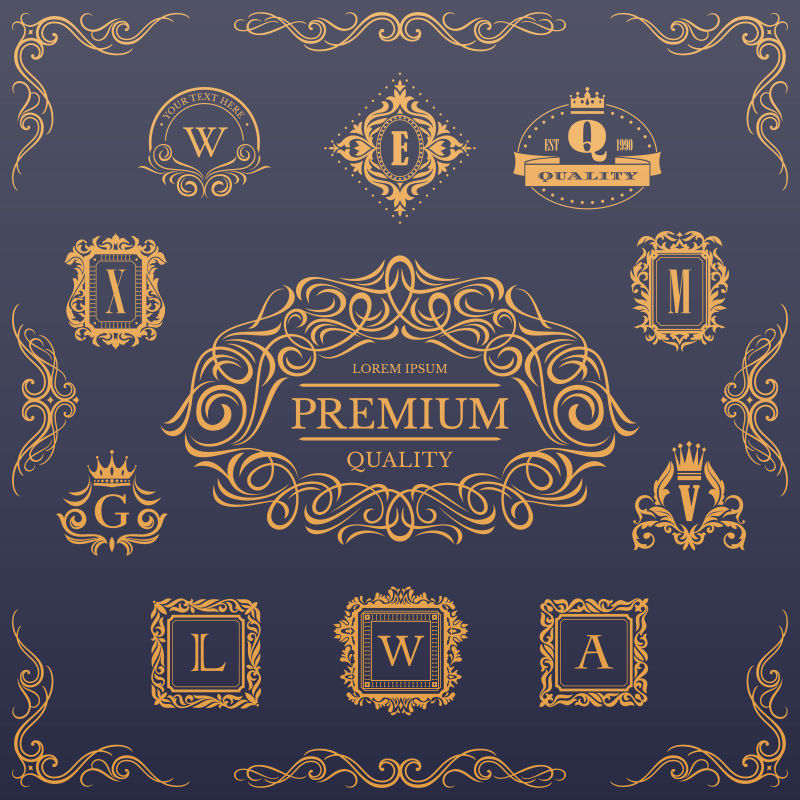 矢量创意金色复古装饰的标签设计