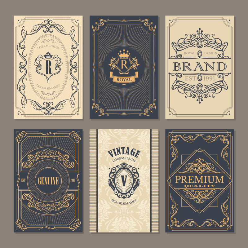 抽象矢量金色复古标签设计