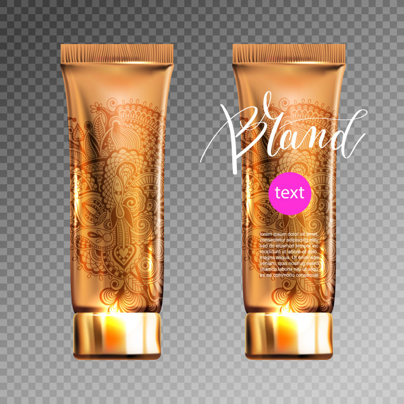 抽象矢量金管有花纹装饰的化妆品包装设计