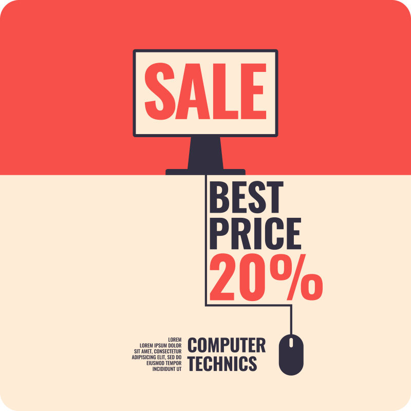 抽象矢量现代电脑销售海报设计