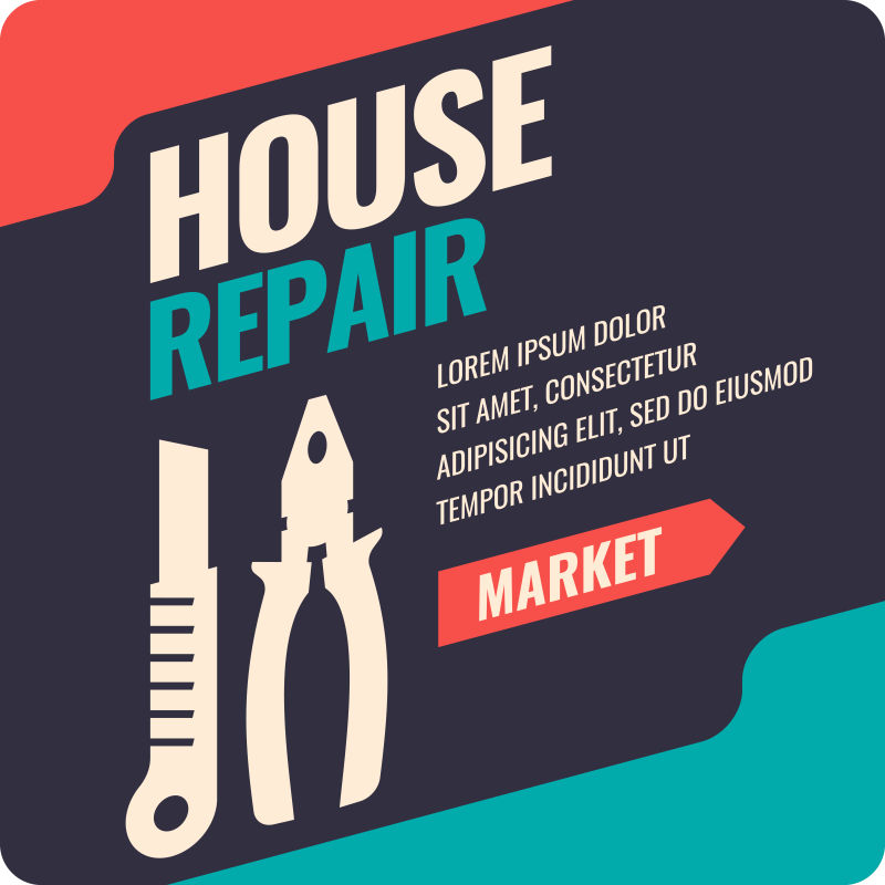 矢量创意房屋维修主题的平面海报设计