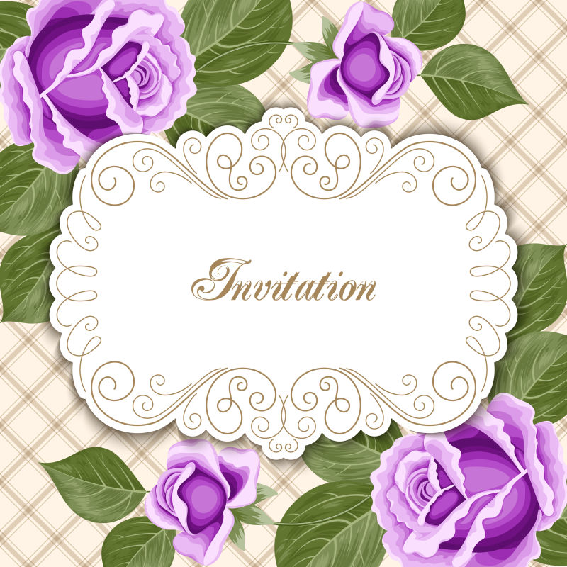 创意矢量紫色花朵元素的装饰卡片设计