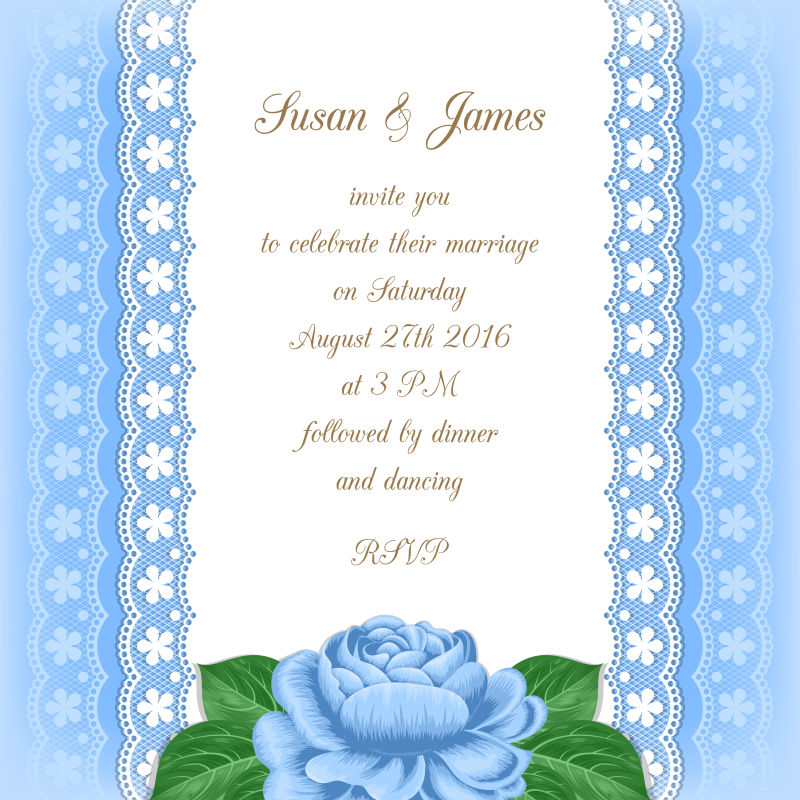 矢量蓝色花卉元素的婚礼请帖设计