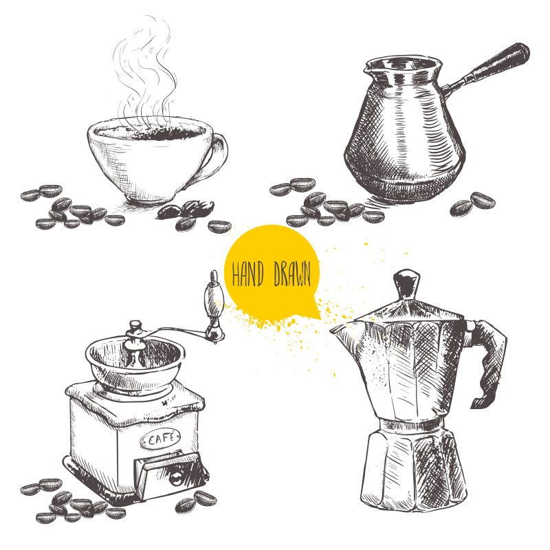 创意矢量抽象手绘咖啡设计元素
