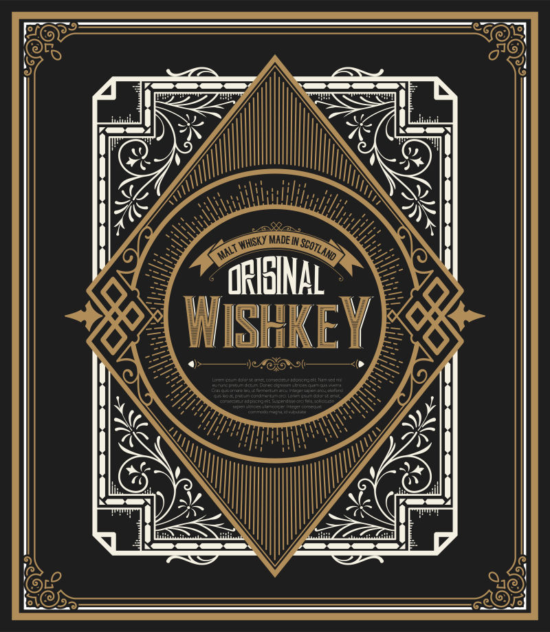 创意矢量威士忌主题的复古标签