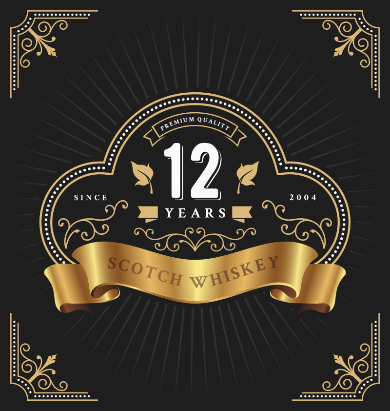老式框架标签模板适用于周年纪念-威士忌-葡萄酒-商店横幅等设计-矢量插图