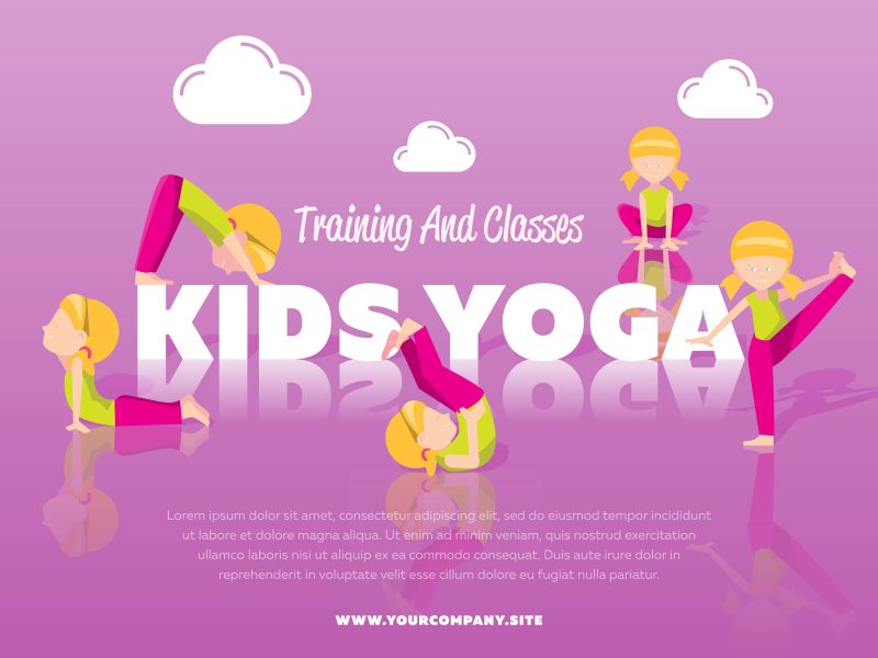矢量卡通儿童瑜伽课程主题海报设计