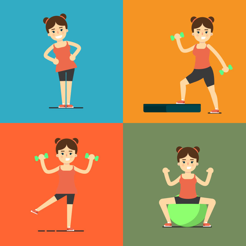 创意矢量认真锻炼的女孩插图