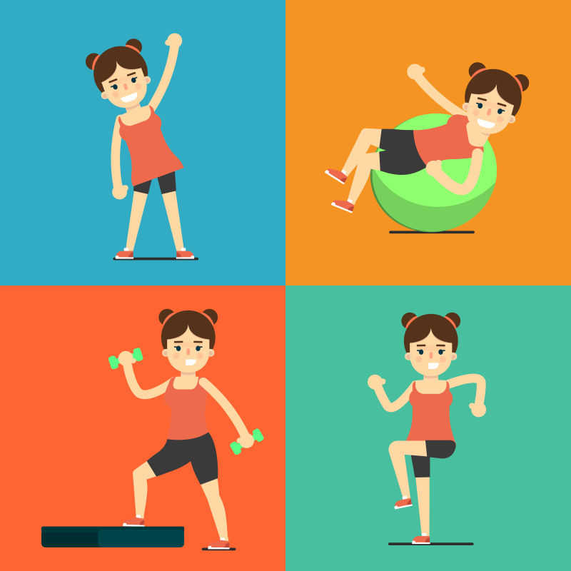 抽象矢量卡通健身锻炼的女孩插图