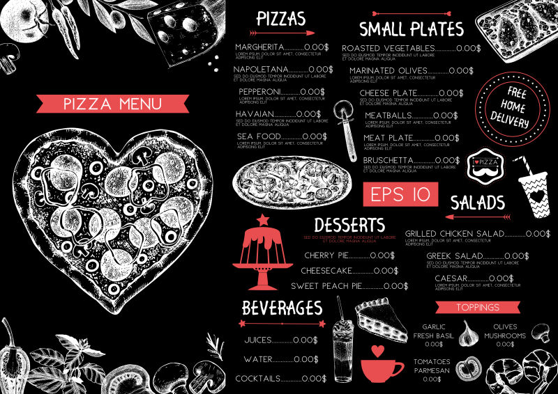 创意矢量手绘美食菜单设计