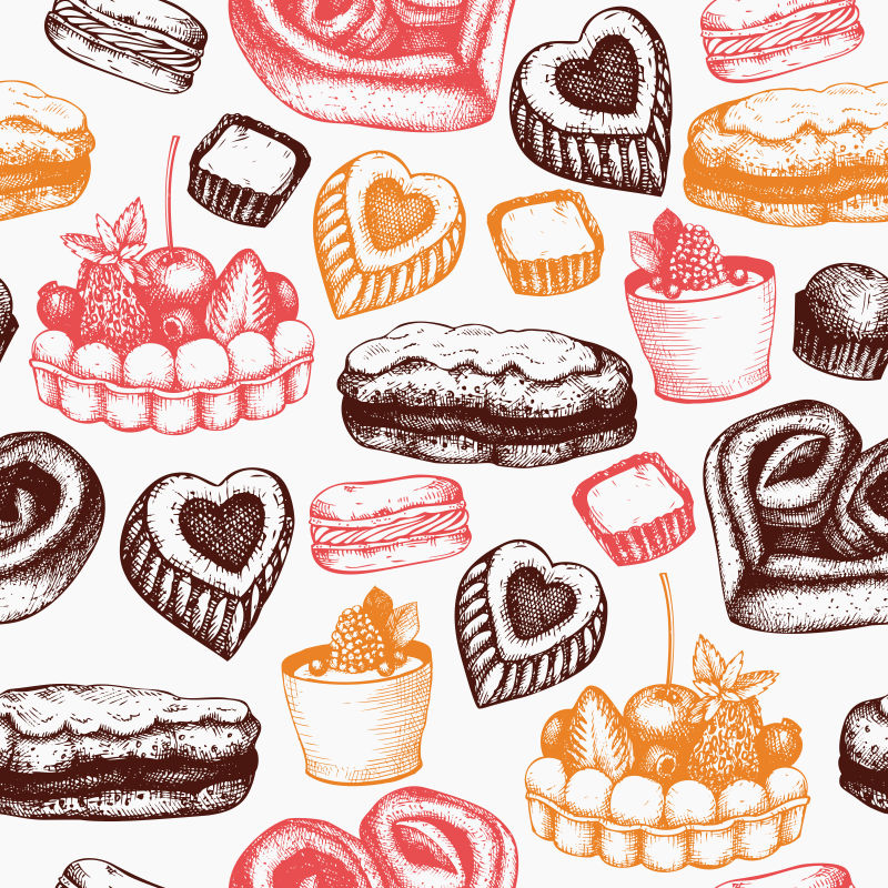 矢量彩色手绘美食元素背景