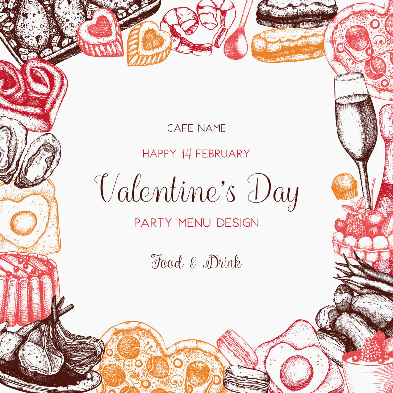 创意矢量手绘美食元素边框背景