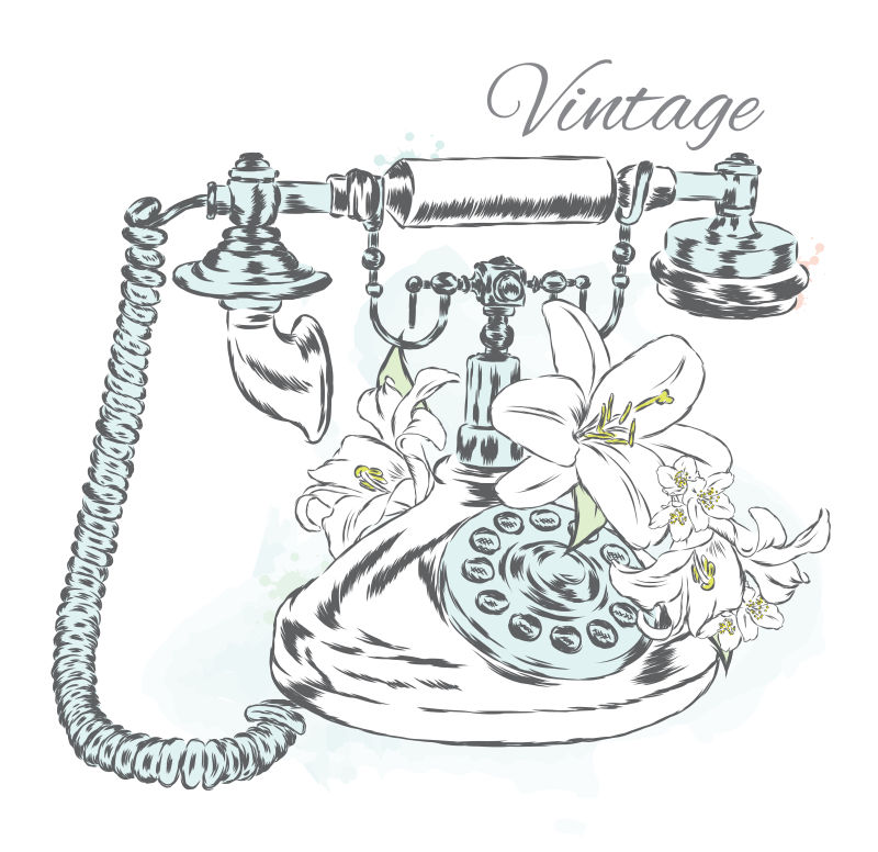 矢量带有鲜花的老式电话