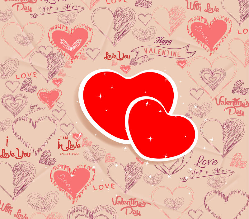 矢量的情人节红色爱心插图