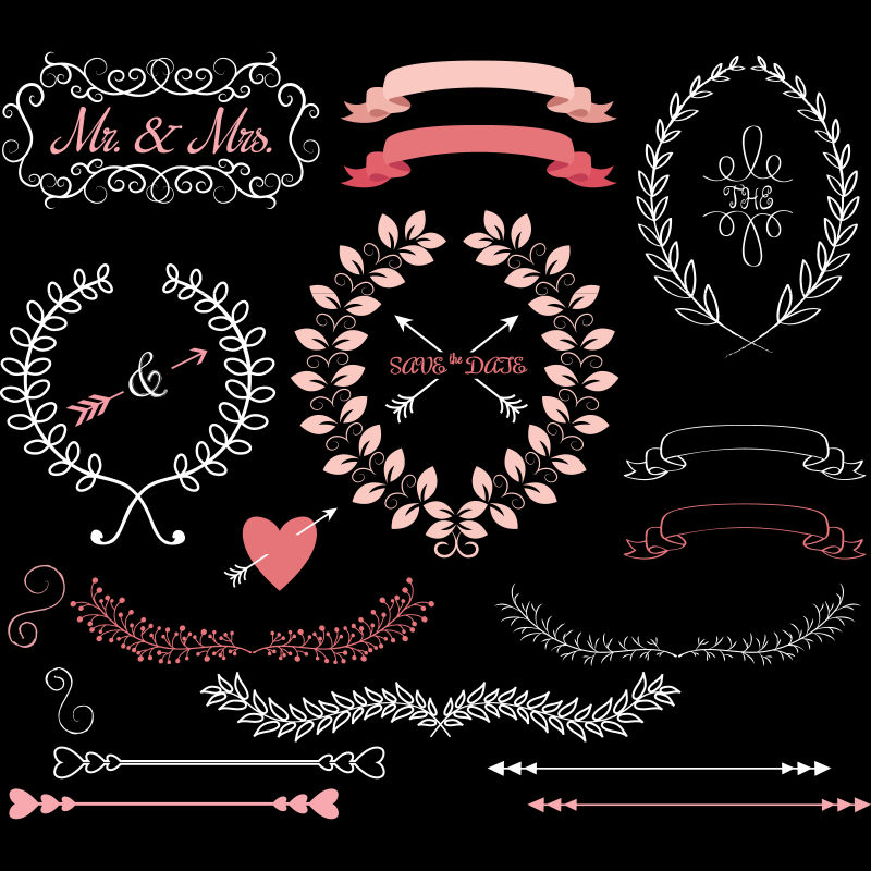 创意矢量婚礼请帖经典设计元素