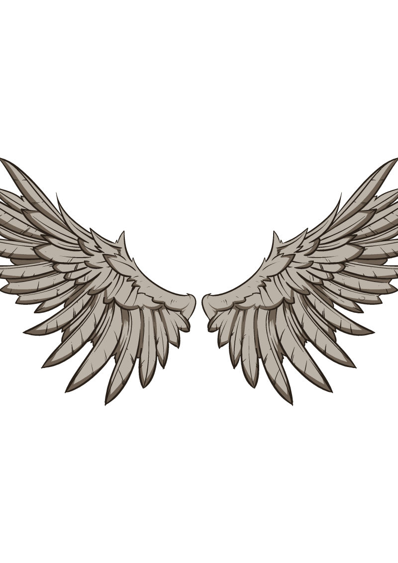 手绘的灰色翅膀矢量插图