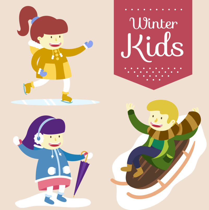 抽象矢量现代冬季玩耍的孩子插图