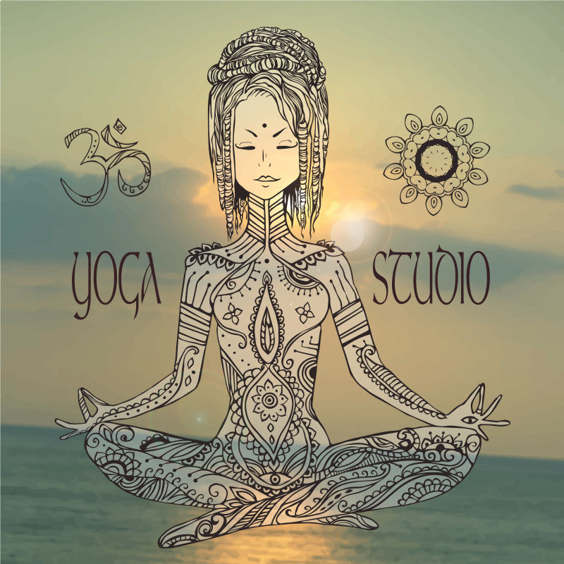 图片 插画 抽象矢量孕妇瑜伽主题的艺术平面插图